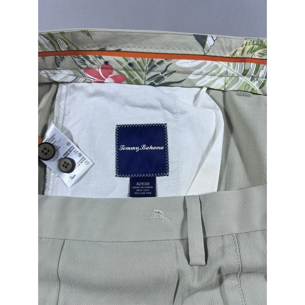 Tommy Bahama Men's Silk Cotton Boracay Flat Front Pants Khaki Beige 42x30 NWT - Picture 11 of 14